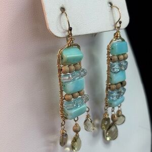 Handcrafted Gold and Blue Gemstone Earrings